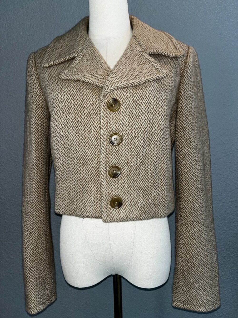 RALPH LAUREN PURPLE LABEL NEW WITH TAGS CASHMERE WOOL CROPPED HERRINGBONE JACKET